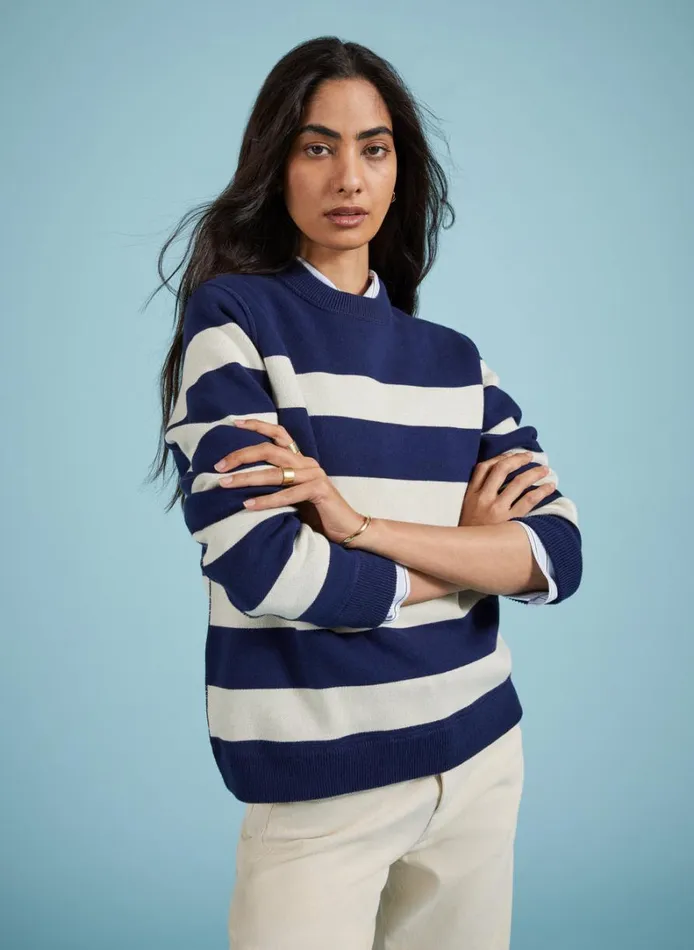 Baukjen Vivien Reversible Organic Cotton Jumper Navy And Cream Clothing