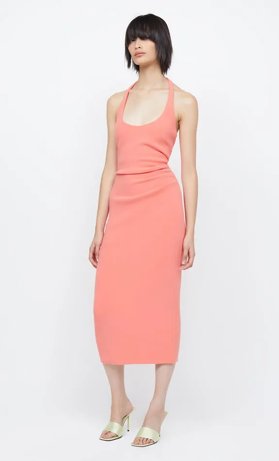 Bec Bridge CYNDIE HALTER MIDI DRESS 8211 CORAL Women Wedding Guest