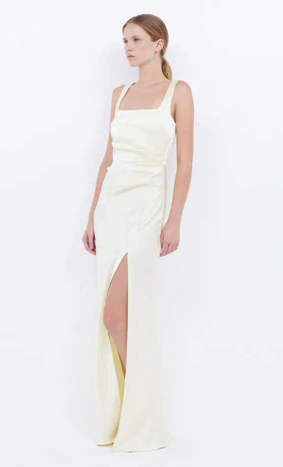 Bec Bridge THE DREAMER SQUARE NECK DRESS 8211 ICE YELLOW Women Maxi Dresses