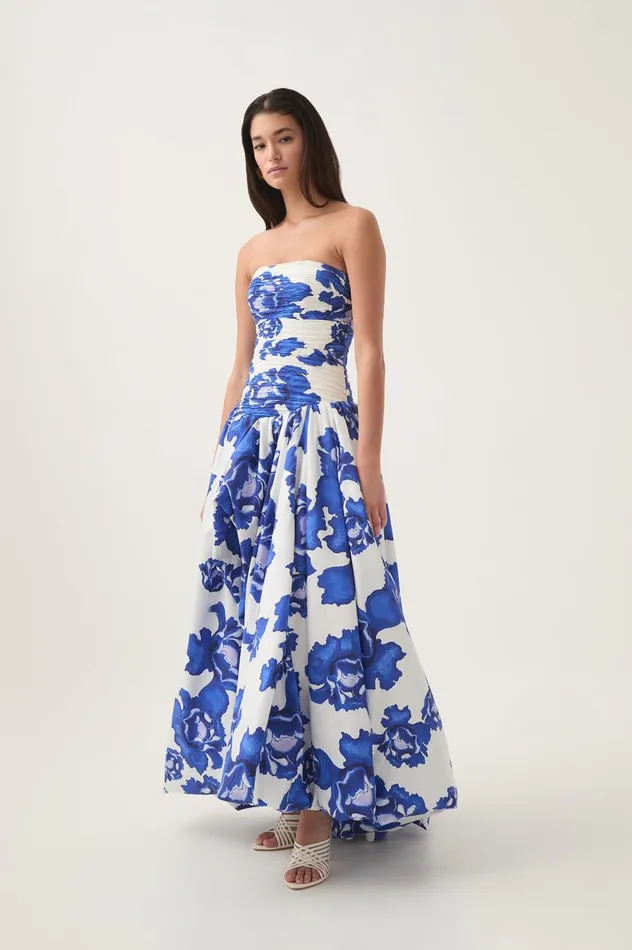 Behold Maxi Dress Boldly Blooming Cobalt Women Aje Dresses Behold Maxi Dress Boldly Blooming Cobalt Women Aje Dresses