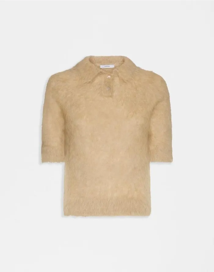 Beige Alpaca Yarn Gauzed Polo Shirt Women Lardini Knitwear
