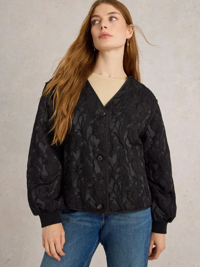 Bella Jacquard Jacket Pure Black Women White Stuff Coats and Jackets