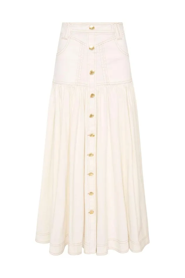 Belmond Denim Midi Skirt White Women Aje Skirts Belmond Denim Midi Skirt White Women Aje Skirts