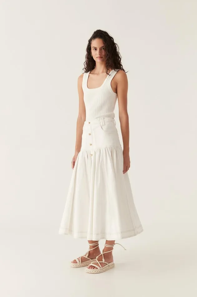 Belmond Denim Midi Skirt White Women Aje Skirts Belmond Denim Midi Skirt White Women Aje Skirts