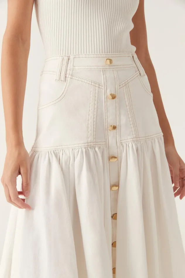 Belmond Denim Midi Skirt White Women Aje Skirts Belmond Denim Midi Skirt White Women Aje Skirts