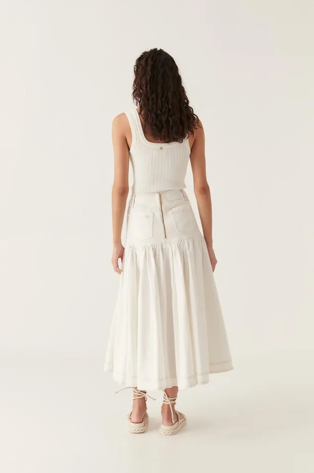 Belmond Denim Midi Skirt White Women Aje Skirts Belmond Denim Midi Skirt White Women Aje Skirts