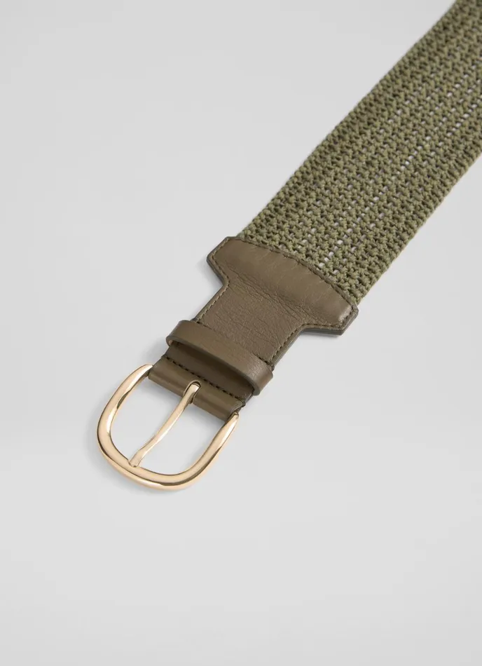 Belts Women LKBennett Eliana Khaki Woven Cotton And Leather Wide Belt Belts Women LKBennett Eliana Khaki Woven Cotton And Leather Wide Belt