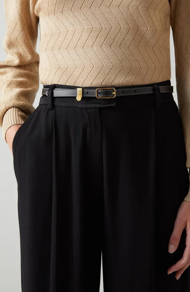 Belts Women LKBennett Molly Black Leather Skinny Belt