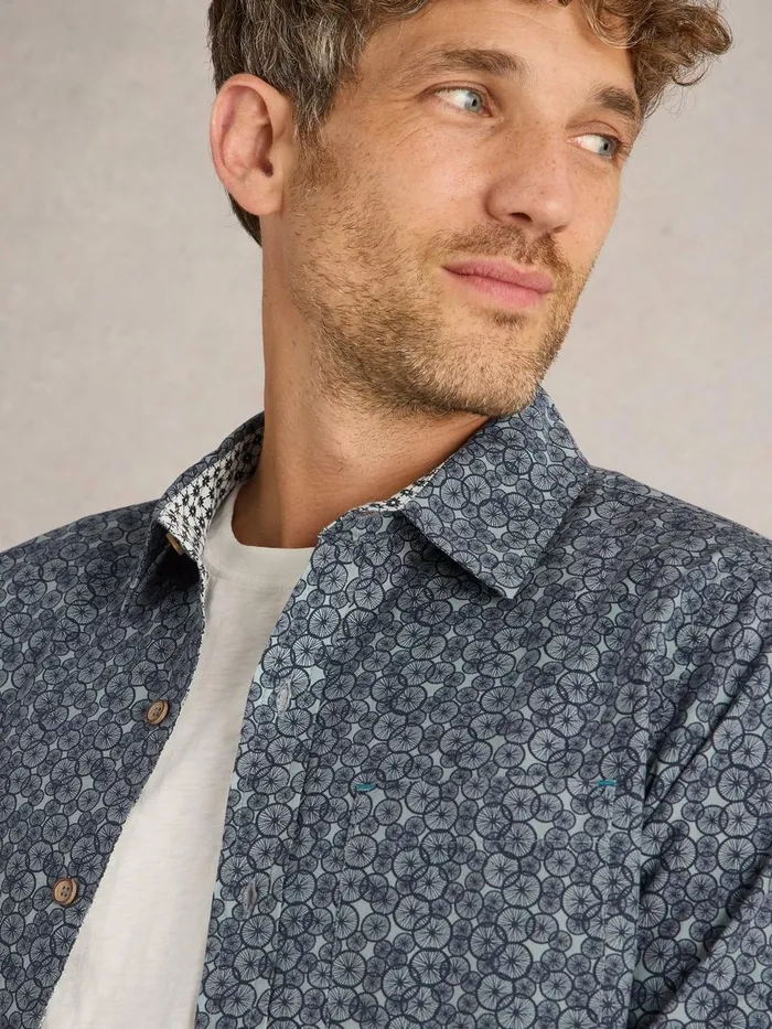 Bike Tires Printed Shirt Navy Print Men White Stuff Shirts Bike Tires Printed Shirt Navy Print Men White Stuff Shirts