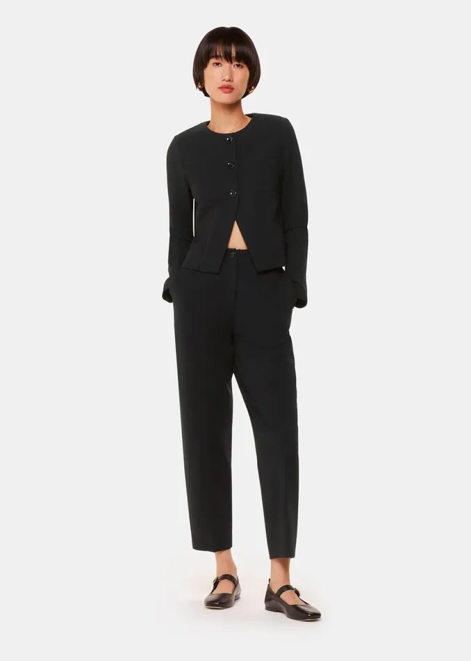 Black Anne Ponte Button Jacket Women Whistles Coats and Jackets