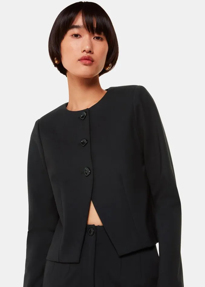 Black Anne Ponte Button Jacket Women Whistles Coats and Jackets