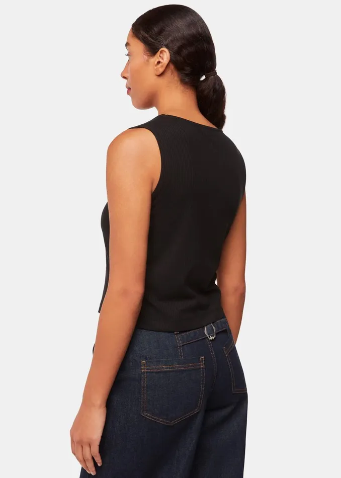 Black Button Front Rib Tank Women Whistles Tops