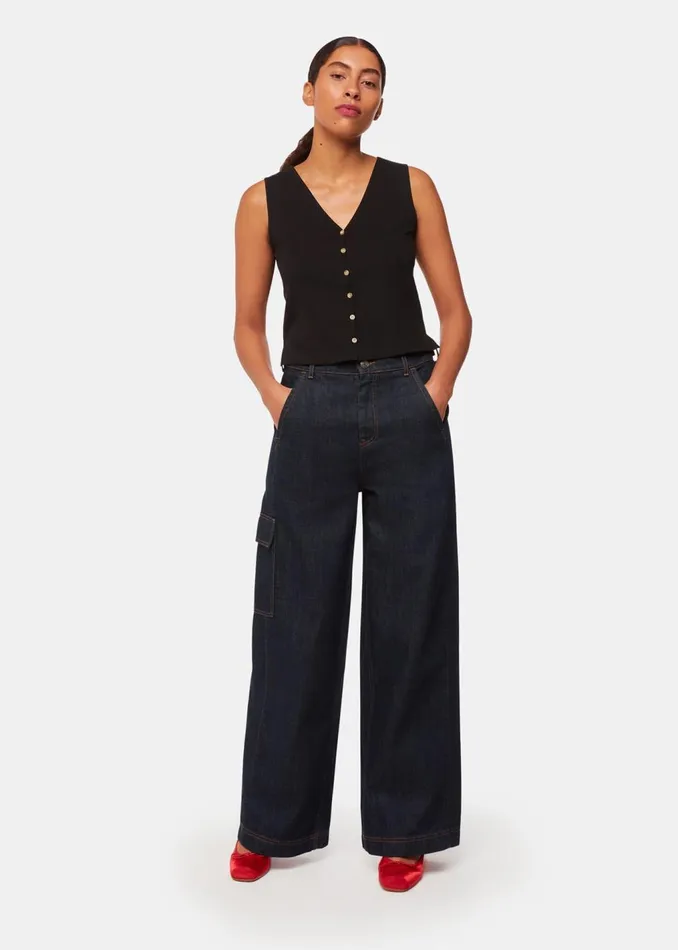 Black Button Front Rib Tank Women Whistles Tops