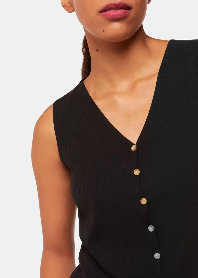 Black Button Front Rib Tank Women Whistles Tops