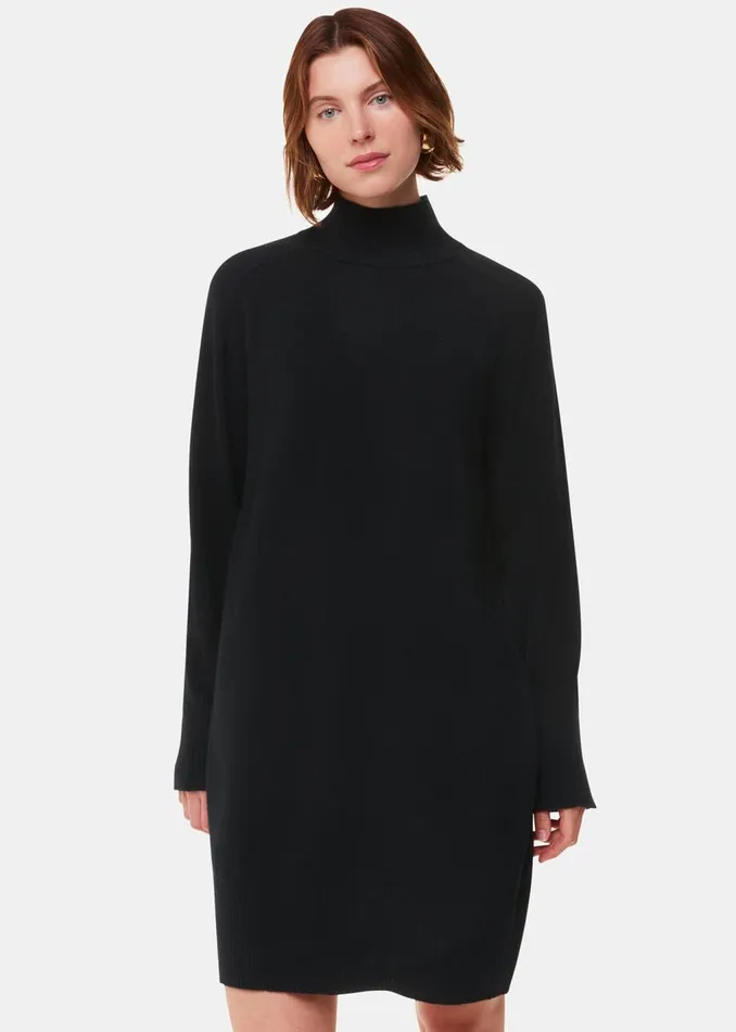 Black Cashmere Funnel Neck Dress Women Whistles Knitwear and Cashmere