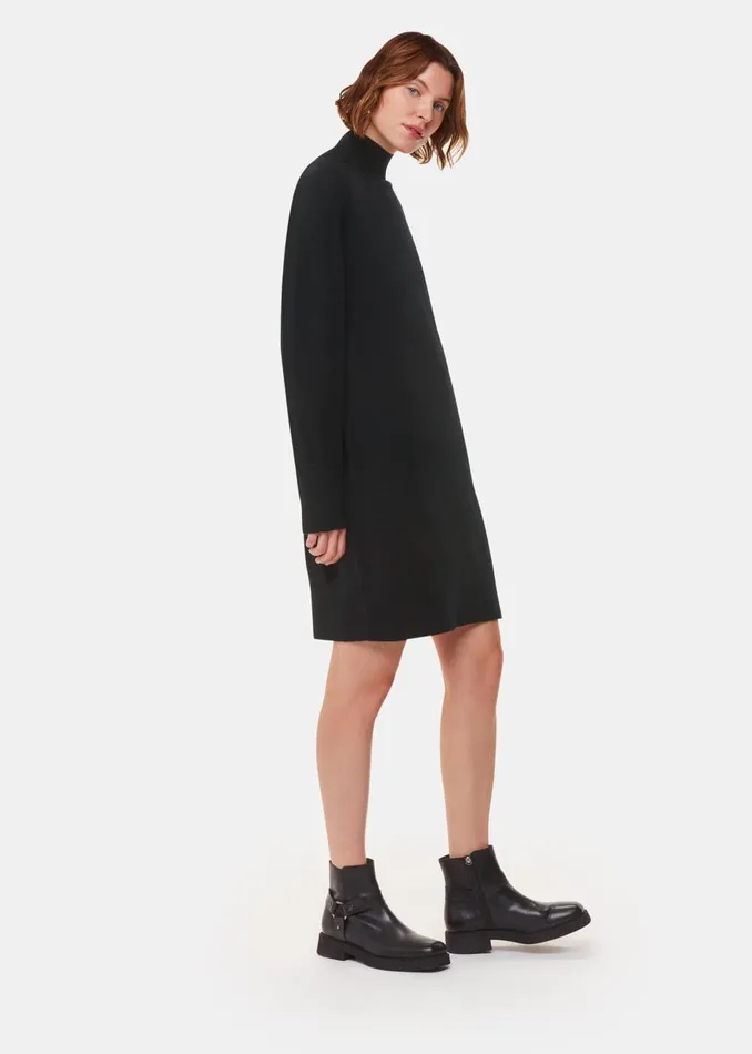 Black Cashmere Funnel Neck Dress Women Whistles Knitwear and Cashmere