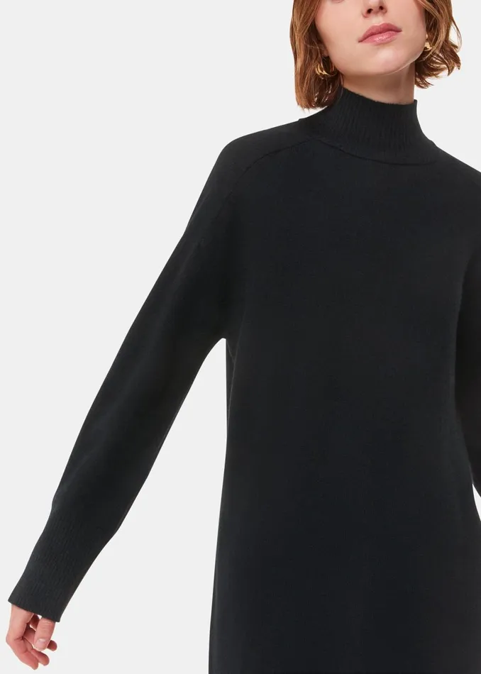 Black Cashmere Funnel Neck Dress Women Whistles Knitwear and Cashmere