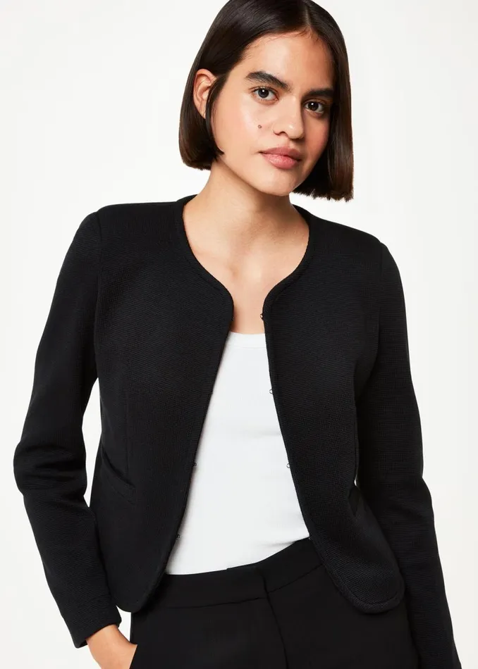 Black Collarless Jersey Jacket Women Whistles Coats and Jackets