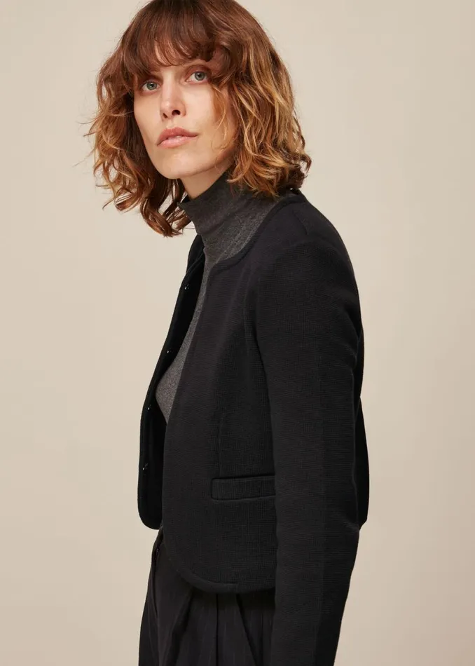 Black Collarless Jersey Jacket Women Whistles Coats and Jackets