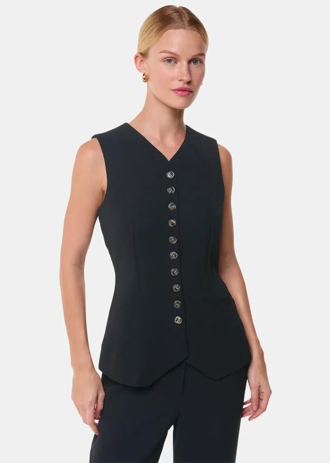 Black Cora Crepe Waistcoat Women Whistles Tops