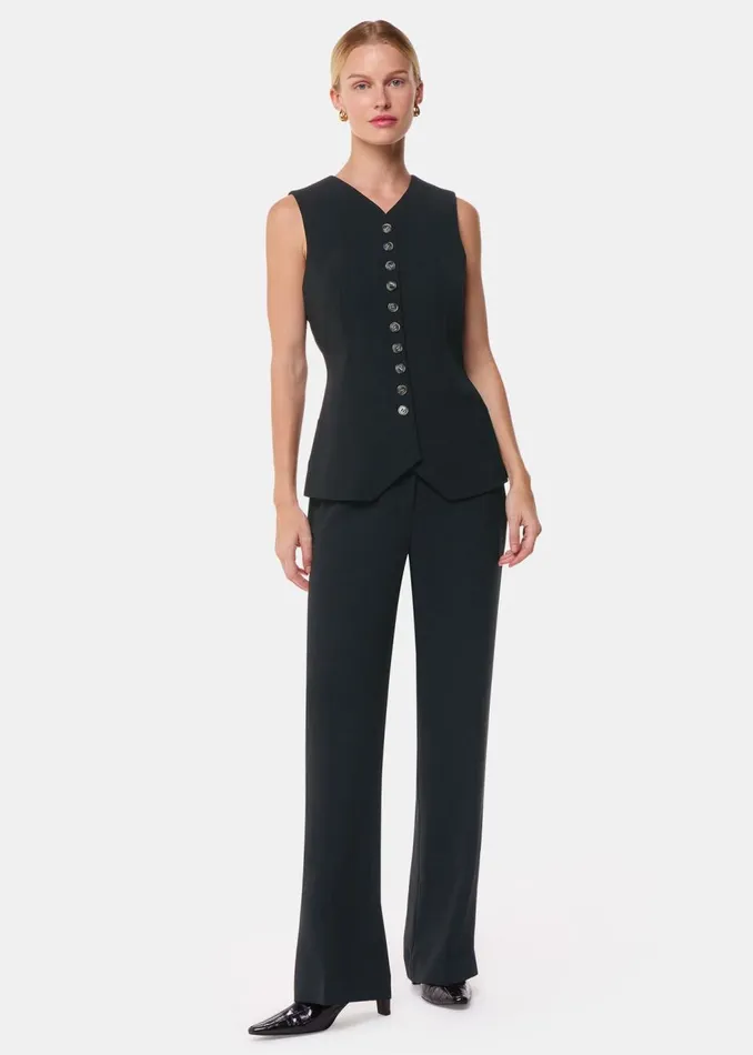 Black Cora Crepe Waistcoat Women Whistles Tops