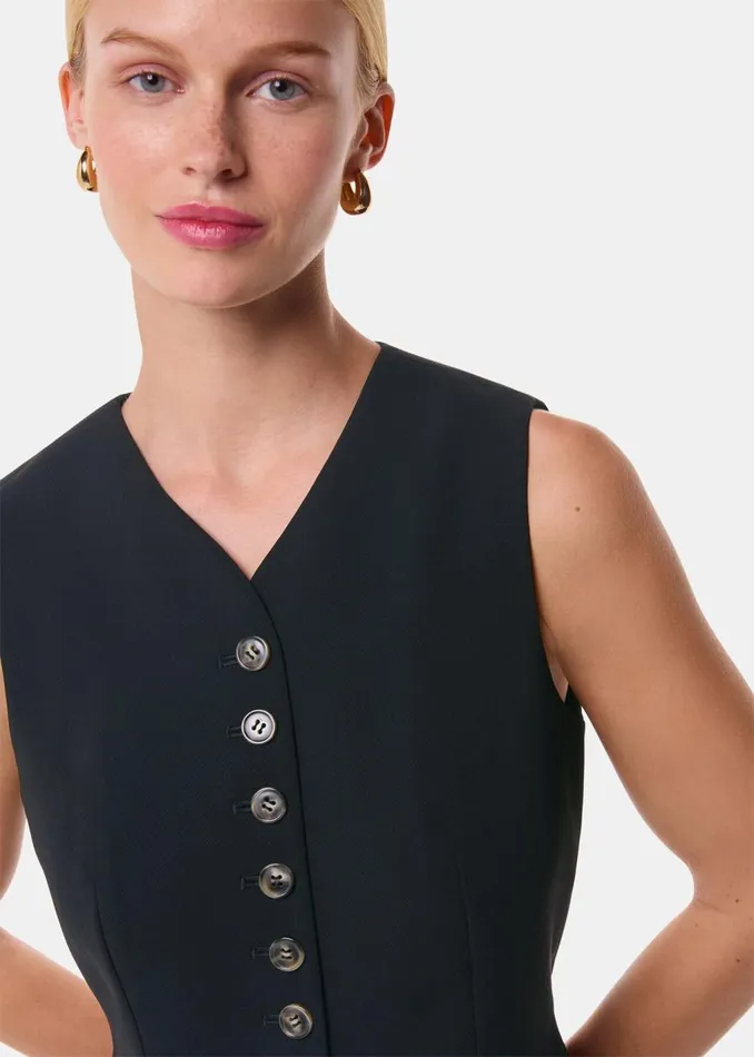 Black Cora Crepe Waistcoat Women Whistles Tops