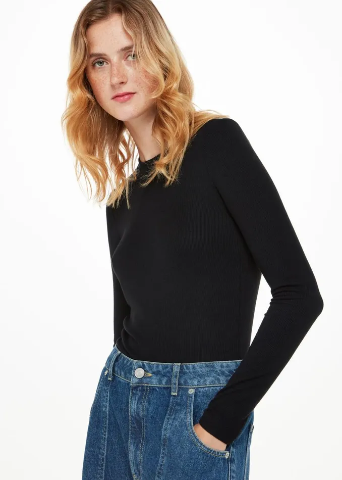 Black Essential Ribbed Crew Women Whistles Tops