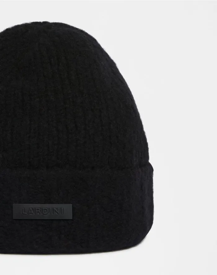 Black Hat In Wool Cashmere And Nylon Yarn Men Lardini Hats