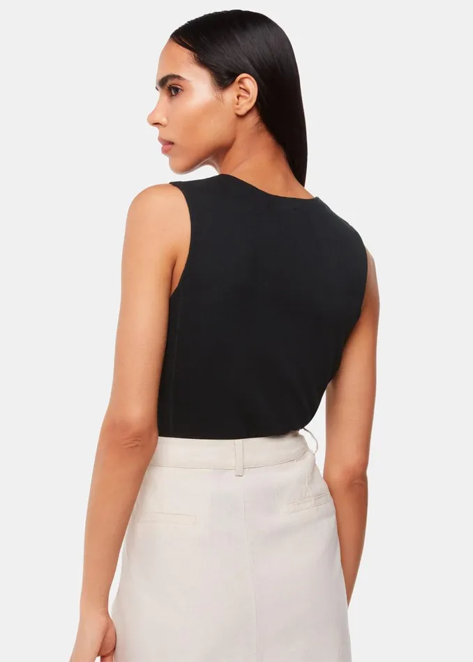 Black High Neck Rib Detail Tee Women Whistles Tops