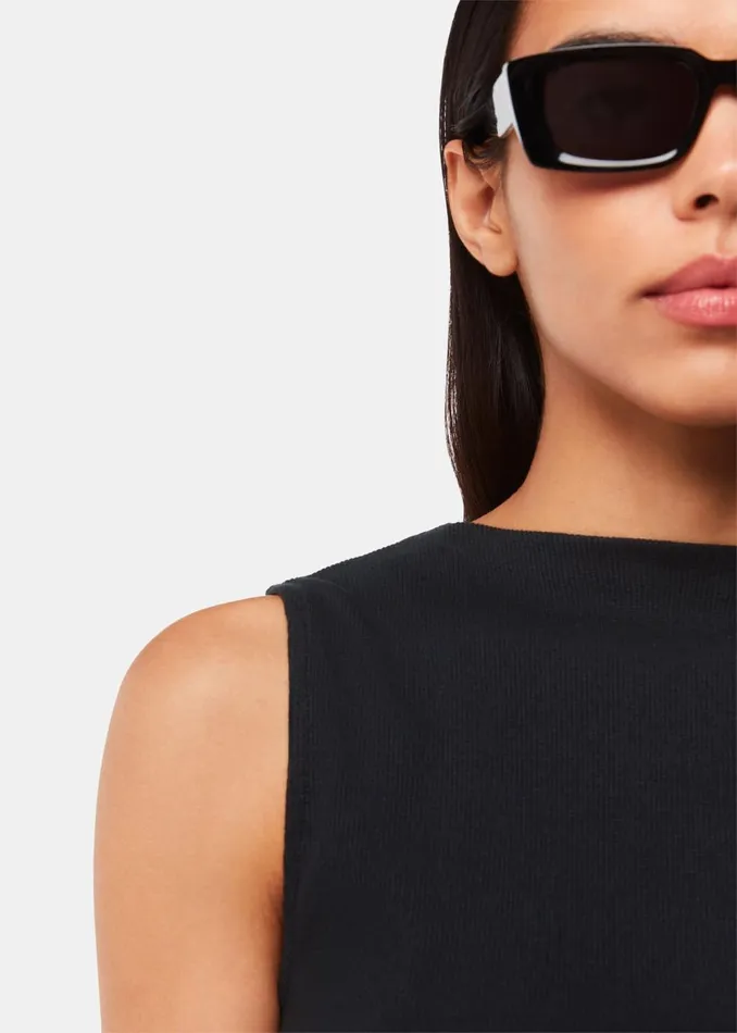Black High Neck Rib Detail Tee Women Whistles Tops