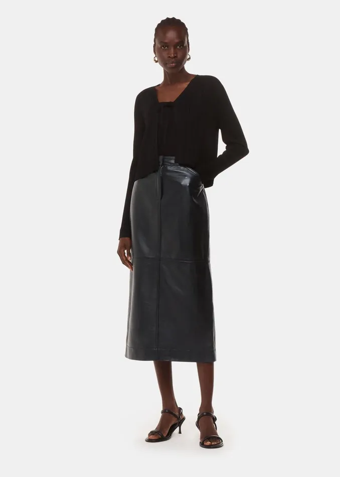 Black Jamie Leather Midi Skirt Women Whistles Skirts