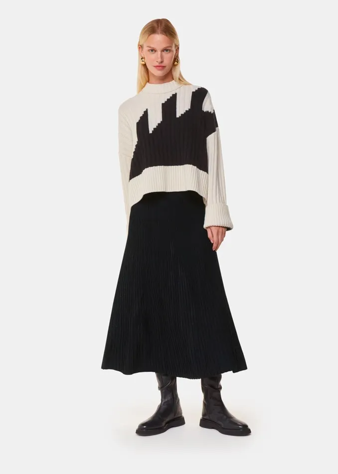 Black Knitted Pleated Skirt Women Whistles Skirts