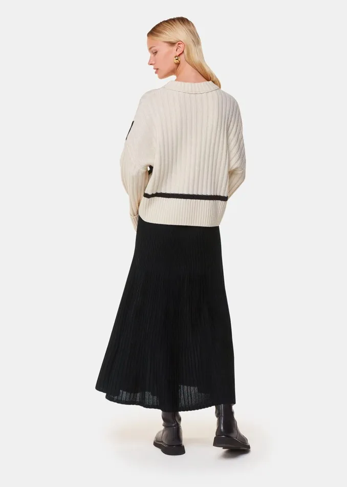 Black Knitted Pleated Skirt Women Whistles Skirts