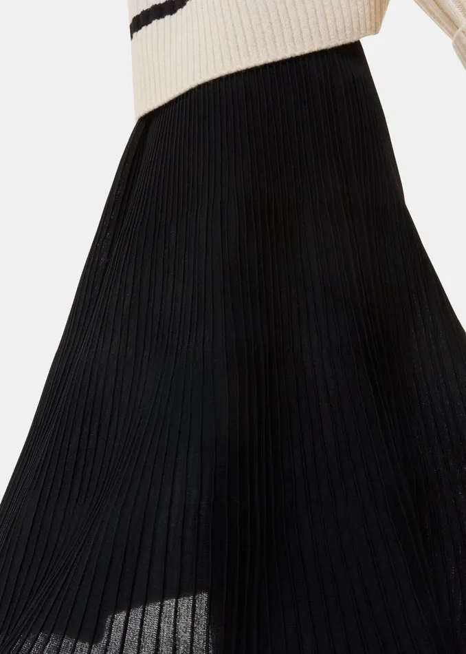 Black Knitted Pleated Skirt Women Whistles Skirts