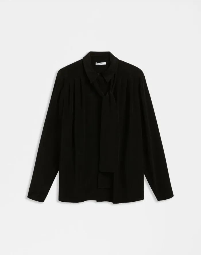 Black Loose Silk Crpe De Chine Shirt Women Lardini Shirts