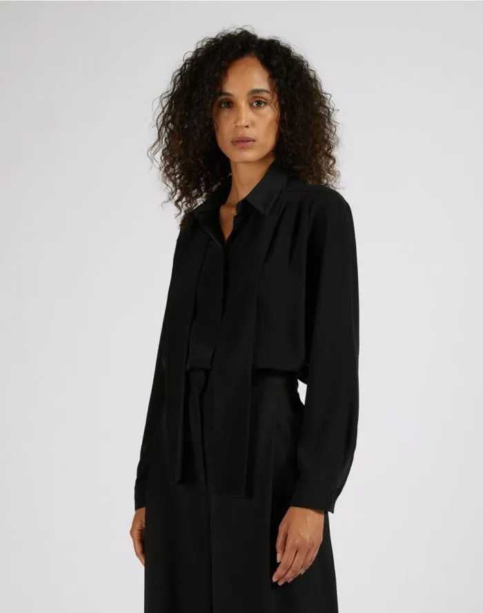Black Loose Silk Crpe De Chine Shirt Women Lardini Shirts