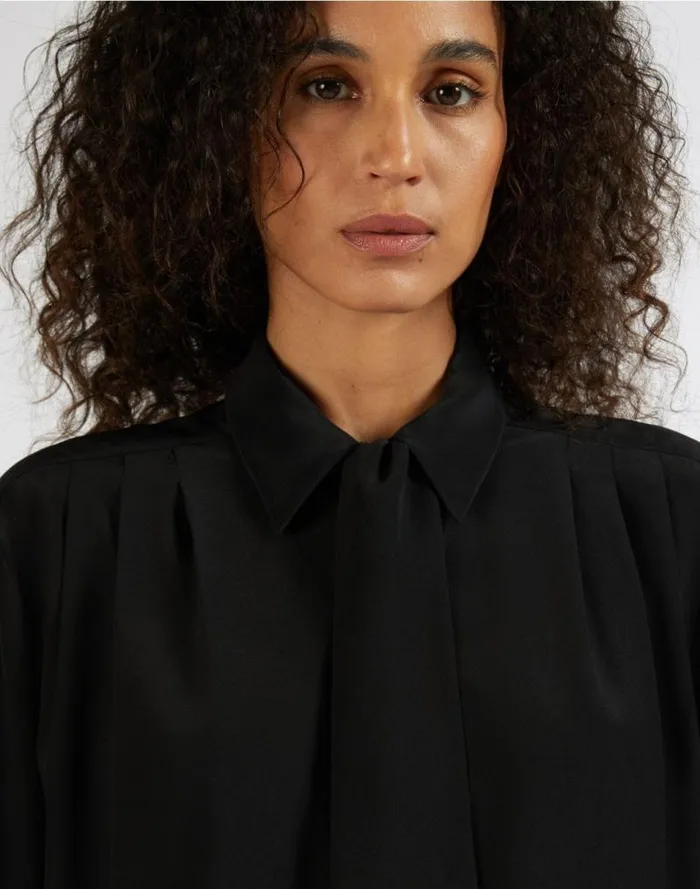 Black Loose Silk Crpe De Chine Shirt Women Lardini Shirts
