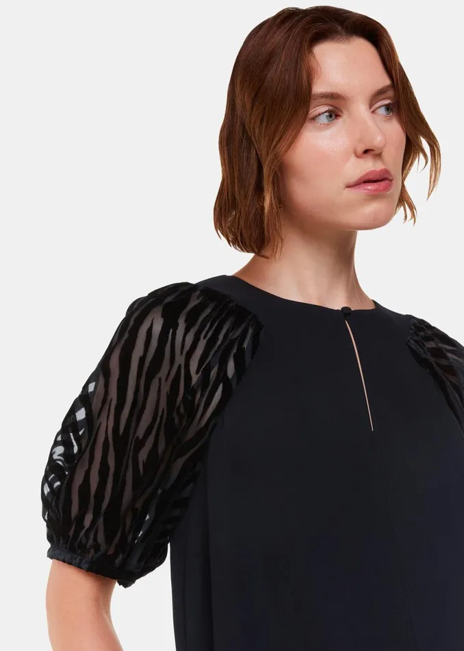 Black Lucy Zebra Velvet Sleeve Dress Women Whistles Dresses