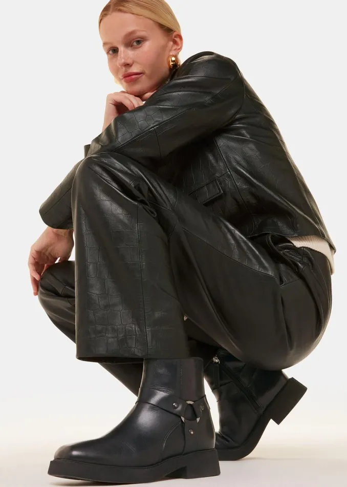 Black Matteo Biker Boot Women Whistles Leather