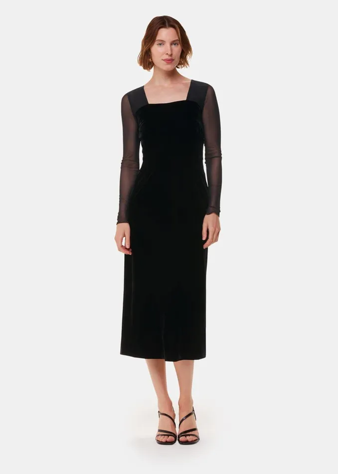 Black Mesh Sleeve Velvet Dress Women Whistles Dresses