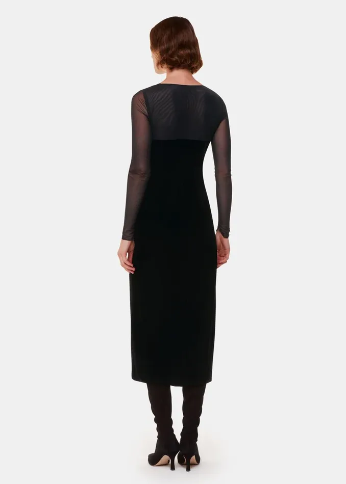 Black Mesh Sleeve Velvet Dress Women Whistles Dresses