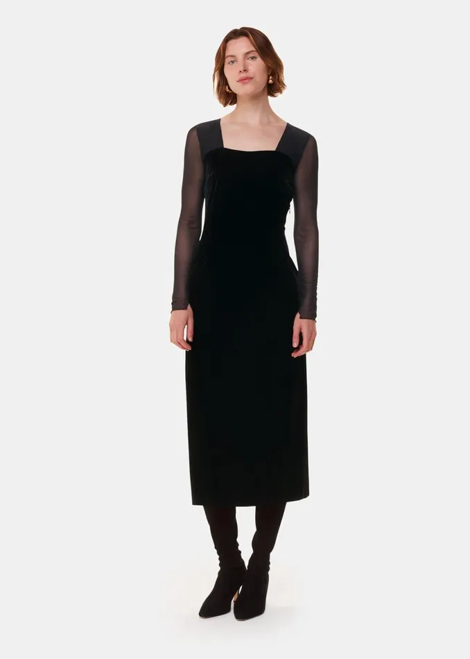 Black Mesh Sleeve Velvet Dress Women Whistles Dresses