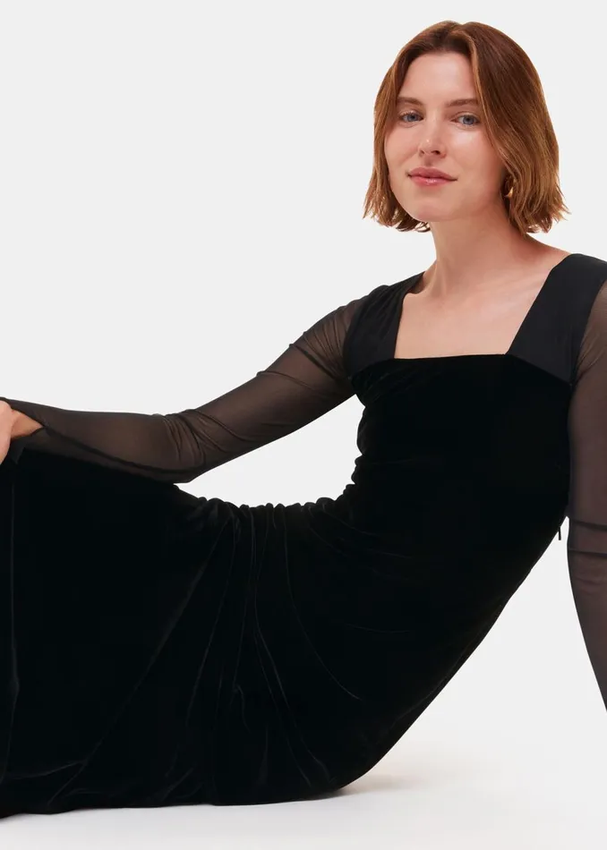 Black Mesh Sleeve Velvet Dress Women Whistles Dresses