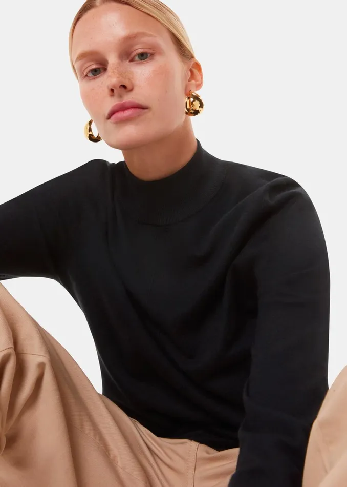 Black Mira Funnel Neck Knit Women Whistles Knitwear and Cashmere