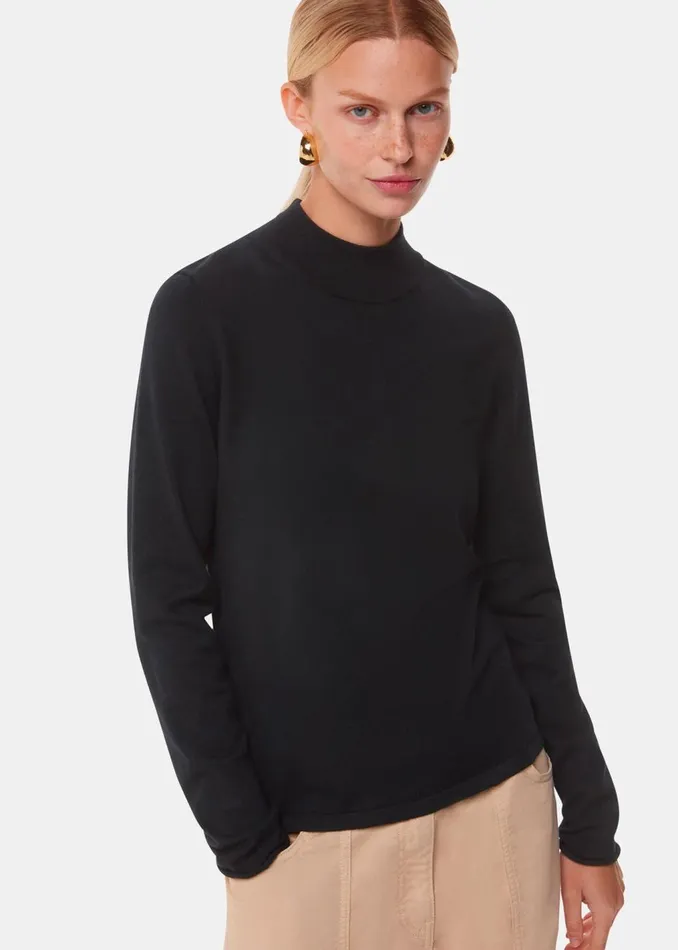 Black Mira Funnel Neck Knit Women Whistles Knitwear and Cashmere