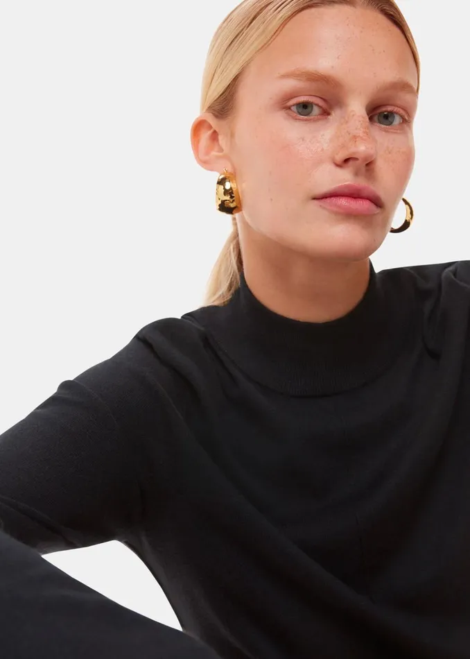 Black Mira Funnel Neck Knit Women Whistles Knitwear and Cashmere
