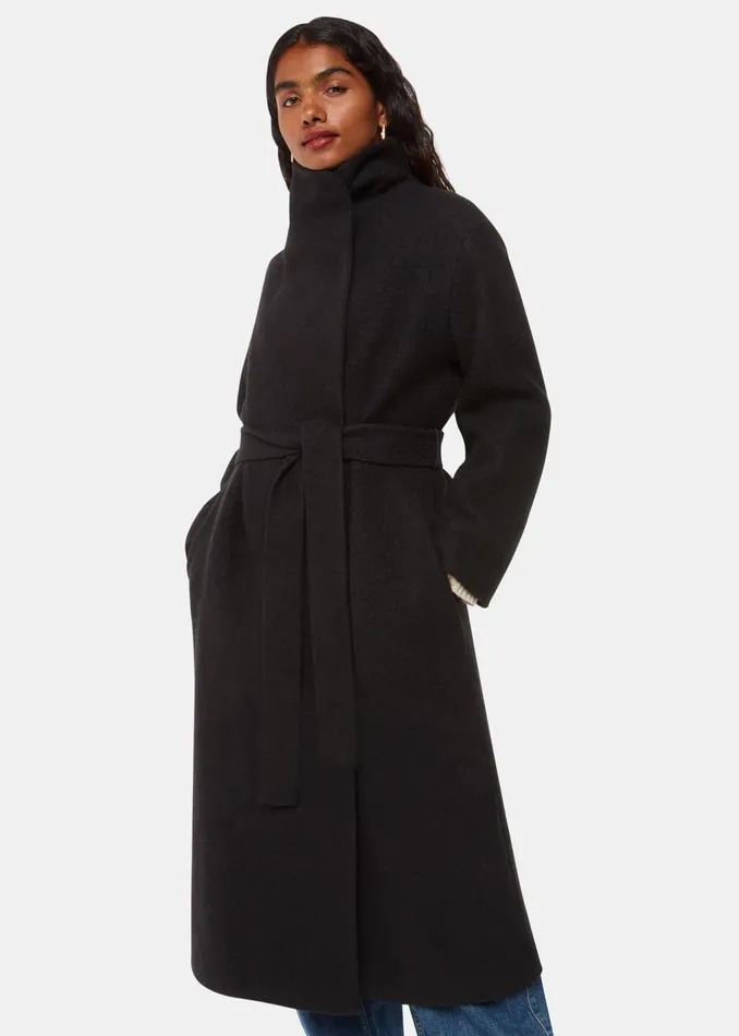 Black Petite Morgan Funnel Neck Coat Women Whistles Petite Coats and Jackets