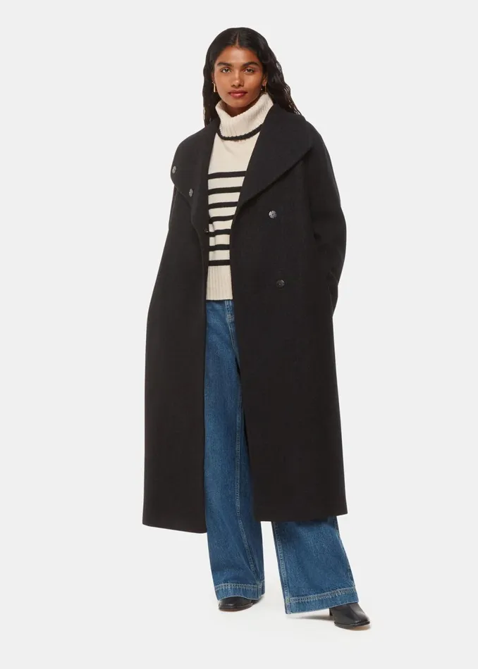 Black Petite Morgan Funnel Neck Coat Women Whistles Petite Coats and Jackets