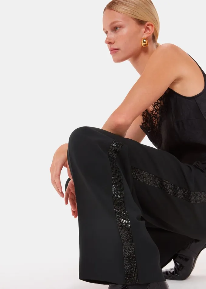 Black Quinn Sequin Stripe Trouser Women Whistles Trousers