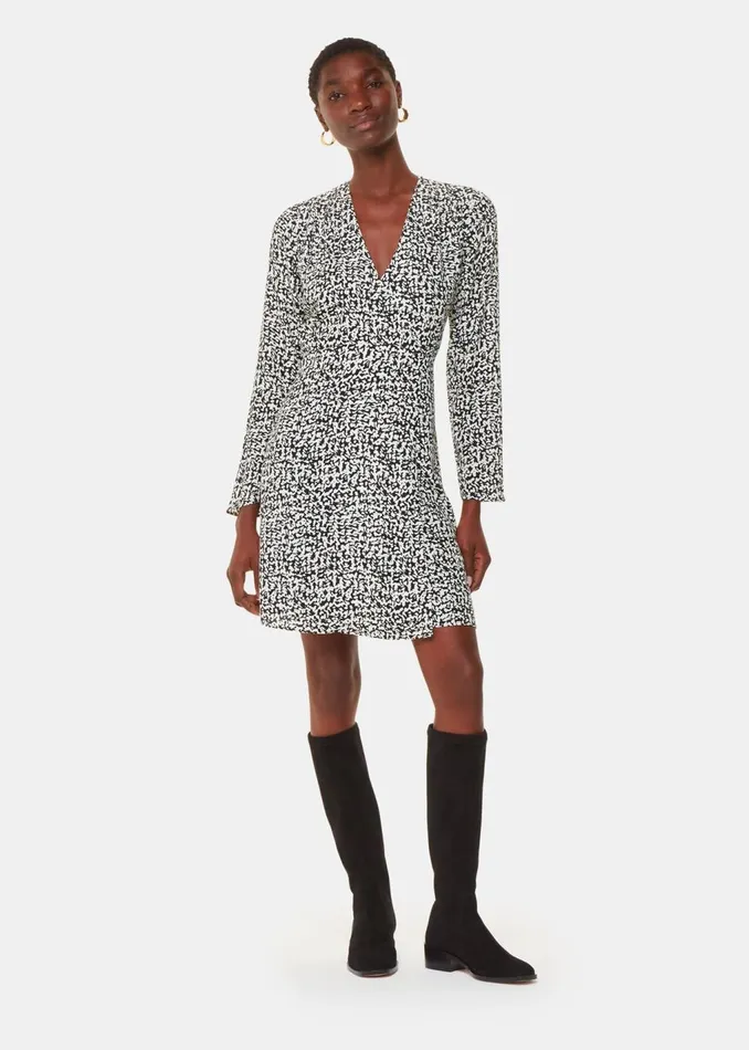 Black Scribble Print Flippy Dress Women Whistles Dresses